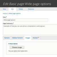 screenshot of the edit basic page admin screen, showing the button to click to add an image