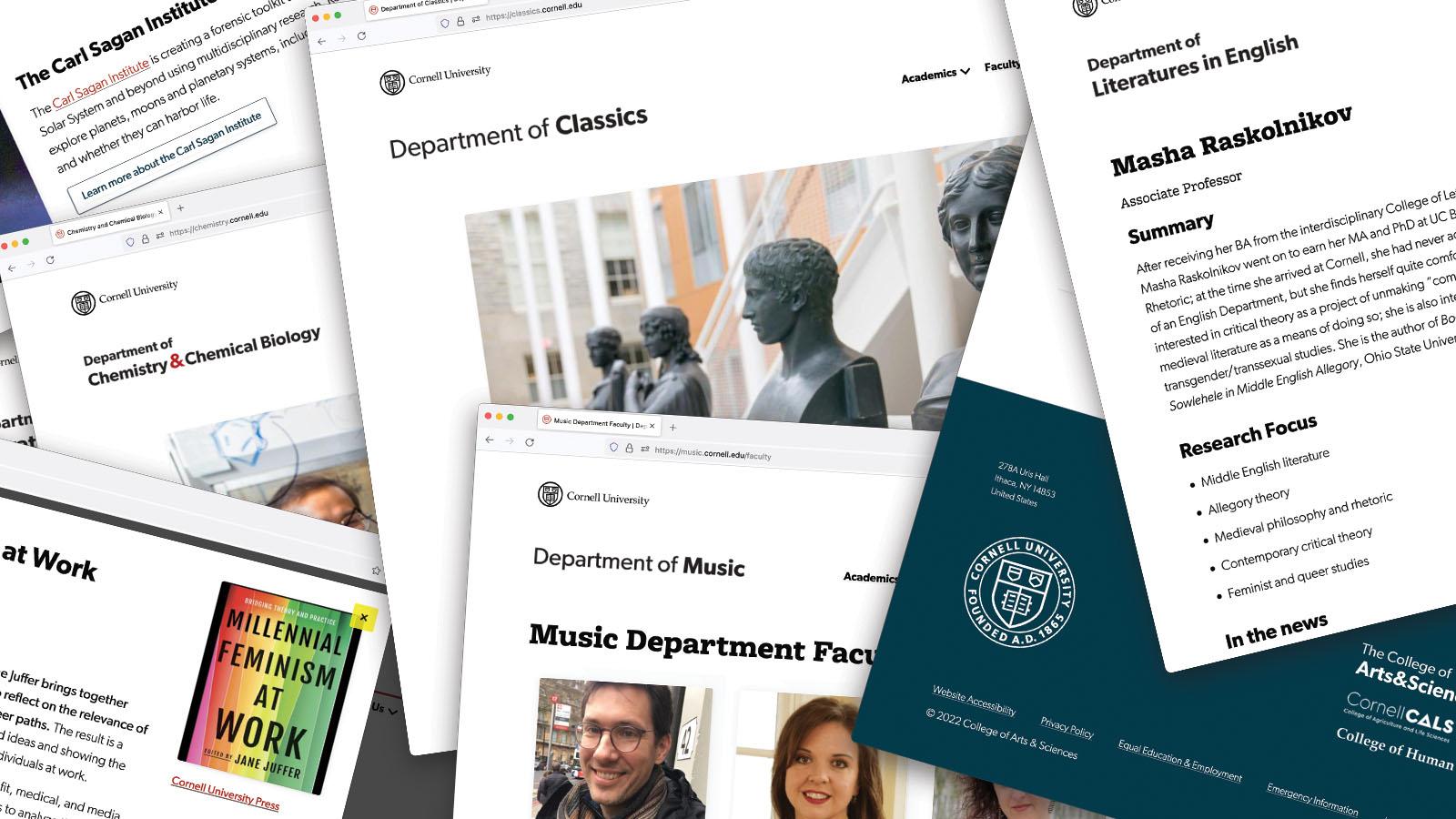 Image of several screenshots of department webpages